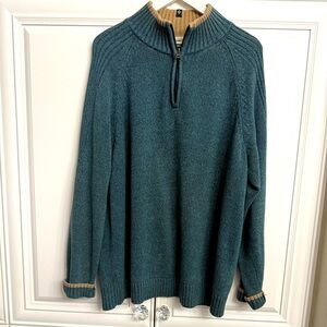 Columbia Men’s Large Long Sleeve Teal Green/Tan 1/2 Zip Stand Up Collar Sweater